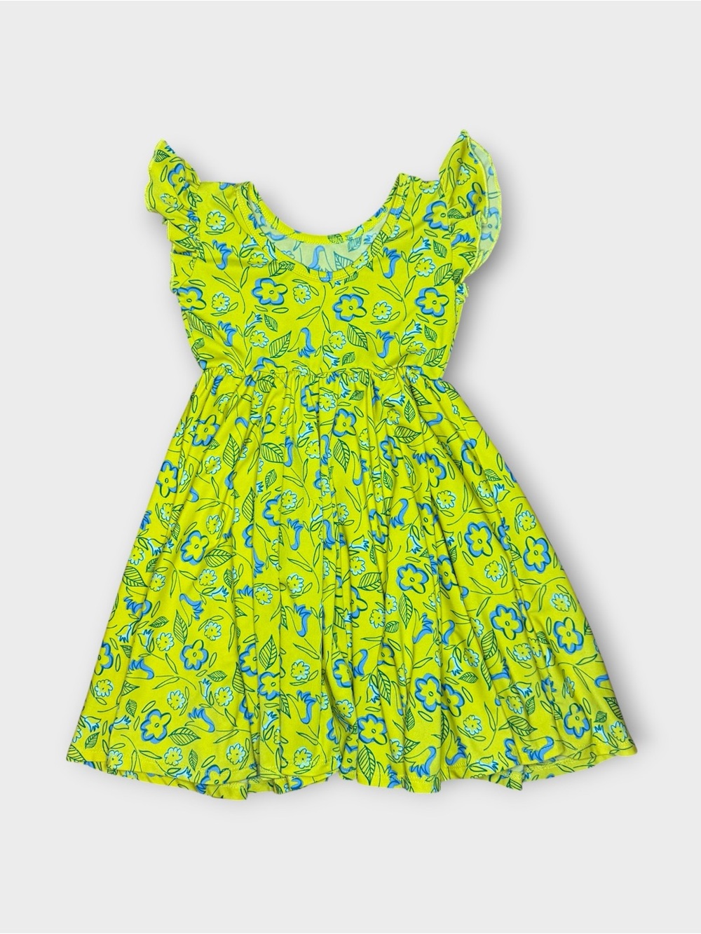DotDotSmile Blue Floral Pattern Yellow Twirl Dress - Picture 4 of 6